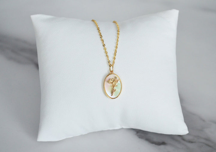 September Pearl Birth Flower Necklace - Aster - Birth Month Flower Jewelry