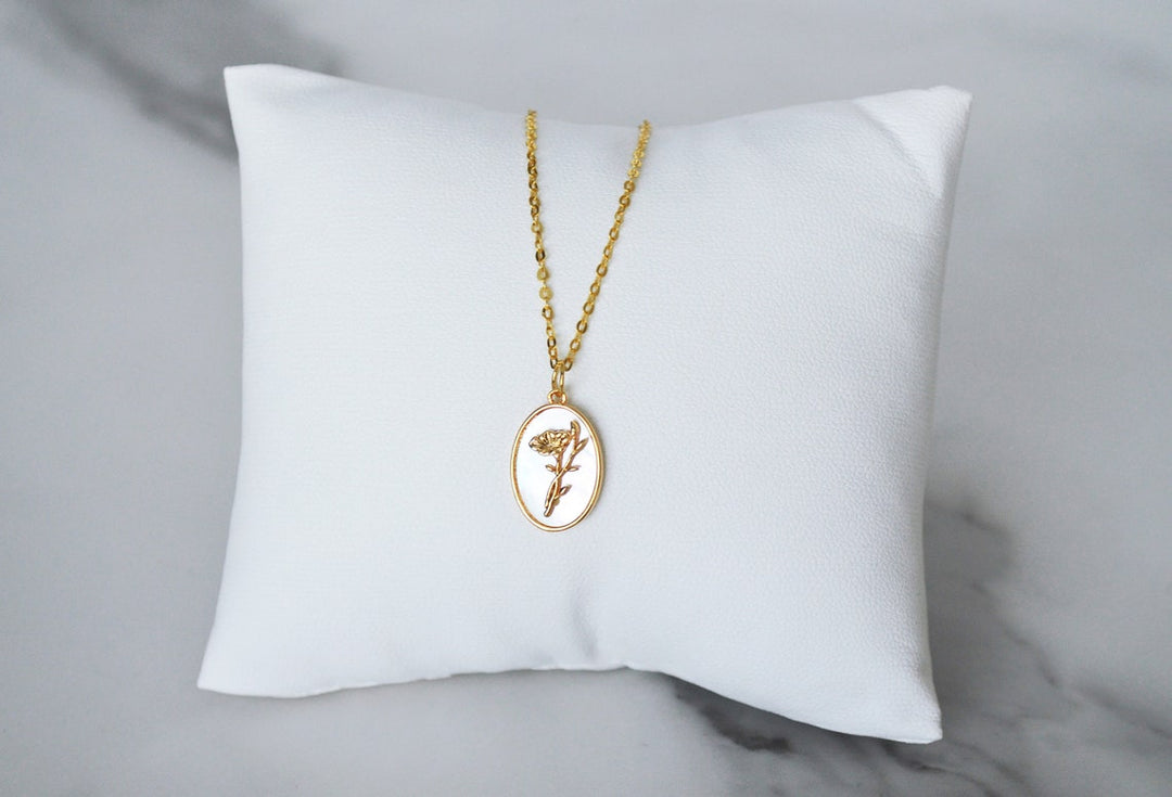 September Pearl Birth Flower Necklace - Aster - Birth Month Flower Jewelry