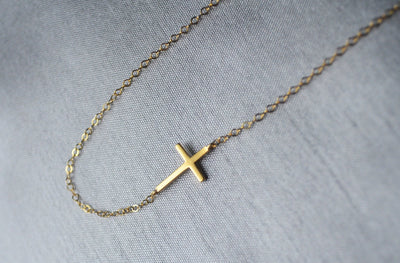 Sideways Cross Necklace, Mother's Day Necklace, Baptism Gift, First Communion Gift, Confirmation Gift, Godchild Gift, Godparent Gift
