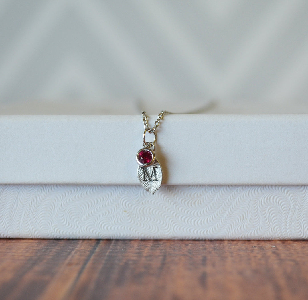 Silver Leaf Necklace, New Mom Gift, Bridesmaid Gift, Personalized Necklace, Birthday Gift, Necklace with Birthstone, Birthstone Necklace