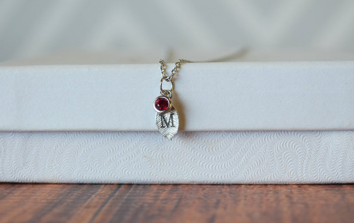 Silver Leaf Necklace, New Mom Gift, Bridesmaid Gift, Personalized Necklace, Birthday Gift, Necklace with Birthstone, Birthstone Necklace
