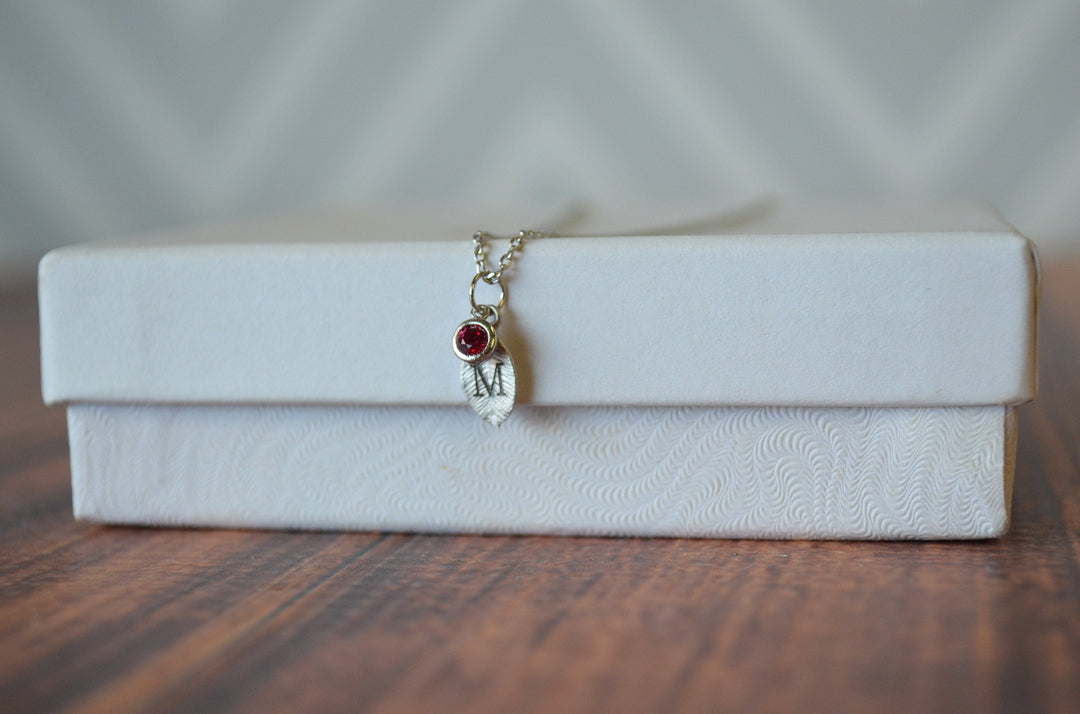 Silver Leaf Necklace, New Mom Gift, Bridesmaid Gift, Personalized Necklace, Birthday Gift, Necklace with Birthstone, Birthstone Necklace