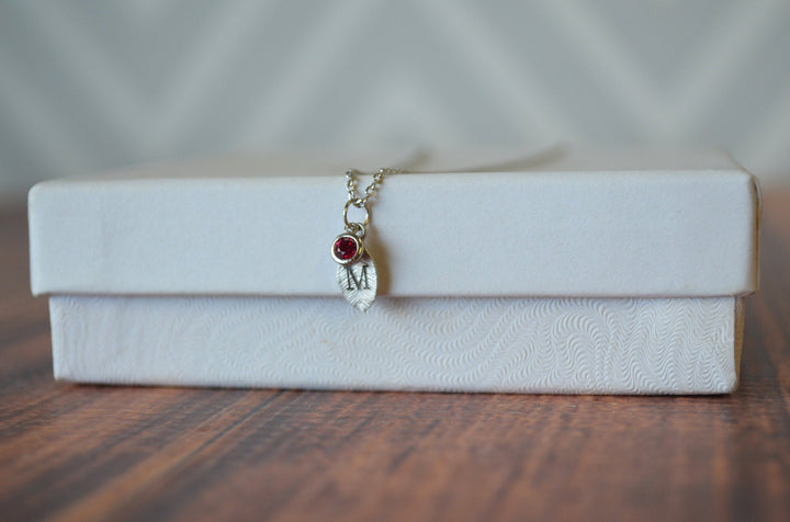 Silver Leaf Necklace, New Mom Gift, Bridesmaid Gift, Personalized Necklace, Birthday Gift, Necklace with Birthstone, Birthstone Necklace