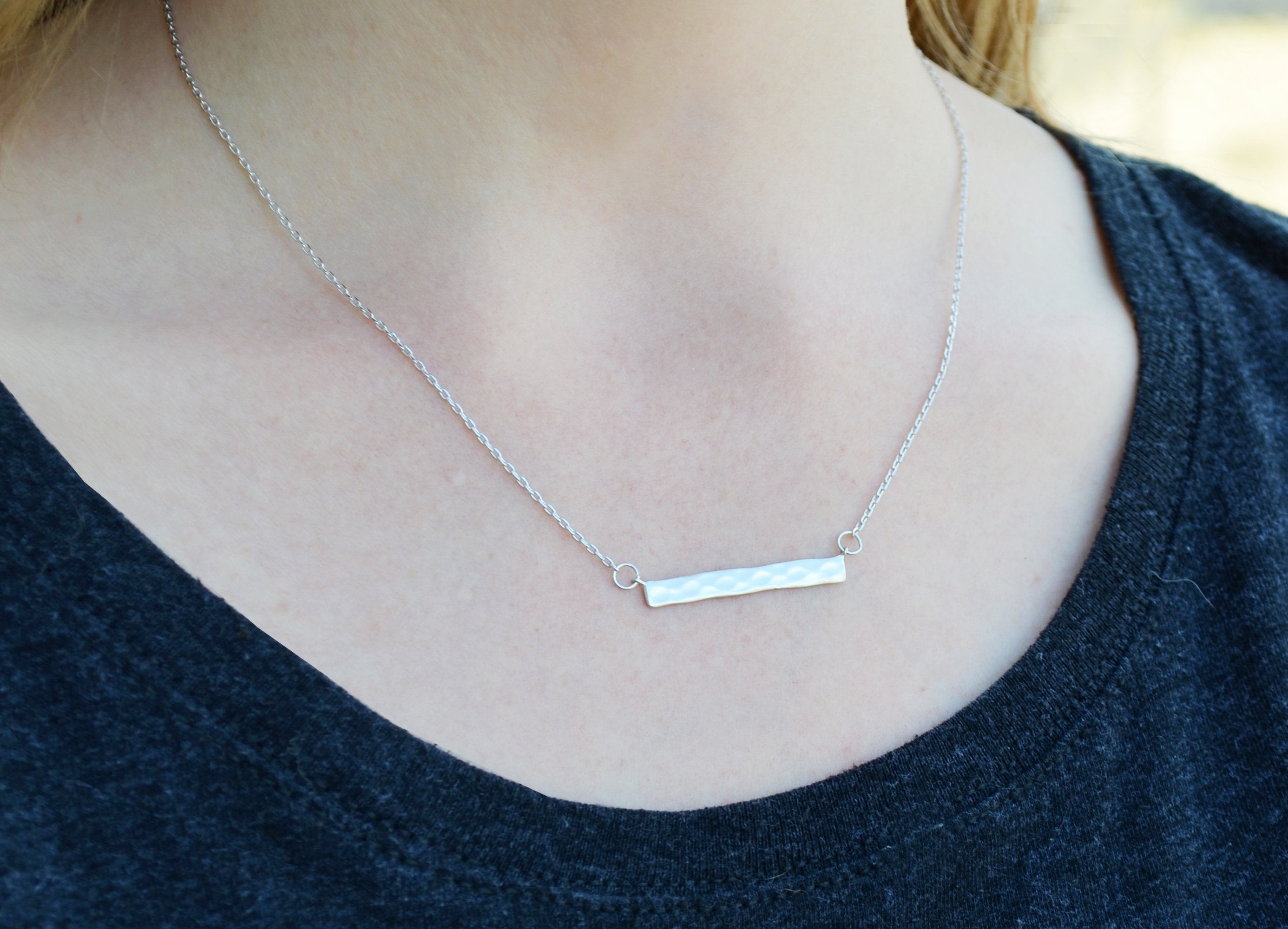 Silver Hammered Bar Necklace Modern Necklace Friend Gift Birthday Gift for Friend Gift for Her Best Friend Gift Layering Necklace