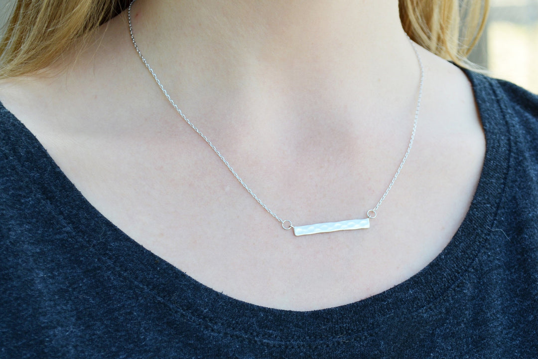 Silver Hammered Bar Necklace, Modern Necklace, Friend Gift, Birthday Gift for Friend, Gift for Her, Best Friend Gift, Layering Necklace