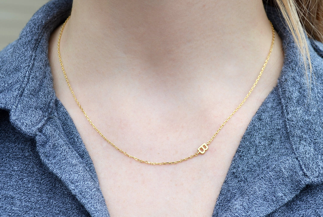 Small Initial Necklace, Letter Necklace, Small Sideways letter, Small Sideways Initial, Mom Gift, Bridesmaid Gift, Friend Birthday Gift