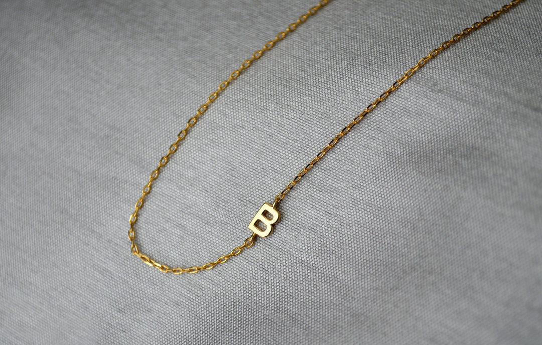 Small Initial Necklace, Letter Necklace, Small Sideways letter, Small Sideways Initial, Mom Gift, Bridesmaid Gift, Friend Birthday Gift