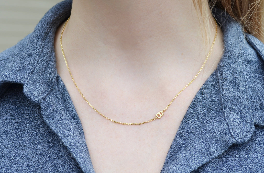 Small Initial Necklace, Letter Necklace, Small Sideways letter, Small Sideways Initial, Mom Gift, Bridesmaid Gift, Friend Birthday Gift