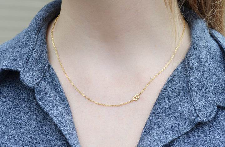 Small Initial Necklace, Letter Necklace, Small Sideways letter, Small Sideways Initial, Mom Gift, Bridesmaid Gift, Friend Birthday Gift