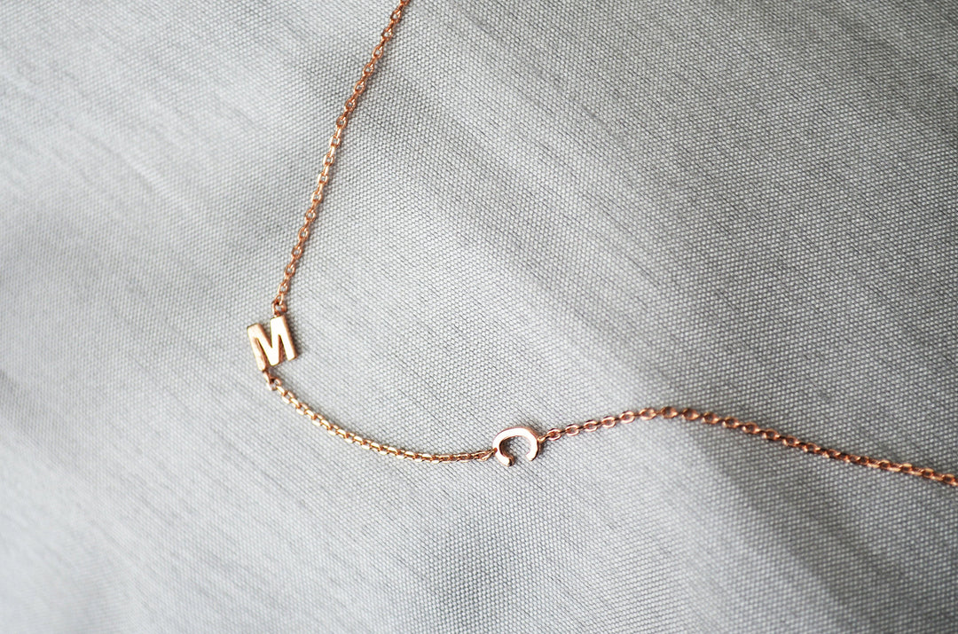 Small Initial Necklace, Letter Necklace, Small Sideways letter, Small Sideways Initial, Mom Gift, Bridesmaid Gift, Friend Birthday Gift