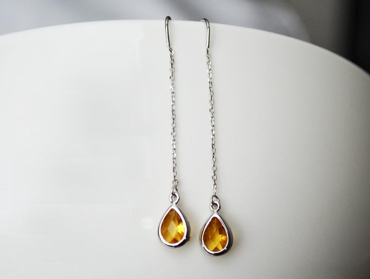 Topaz Threader Drop earrings, Dainty November Birthstone earrings, November Drop earrings, Bridesmaid earrings, November Birthday Gift