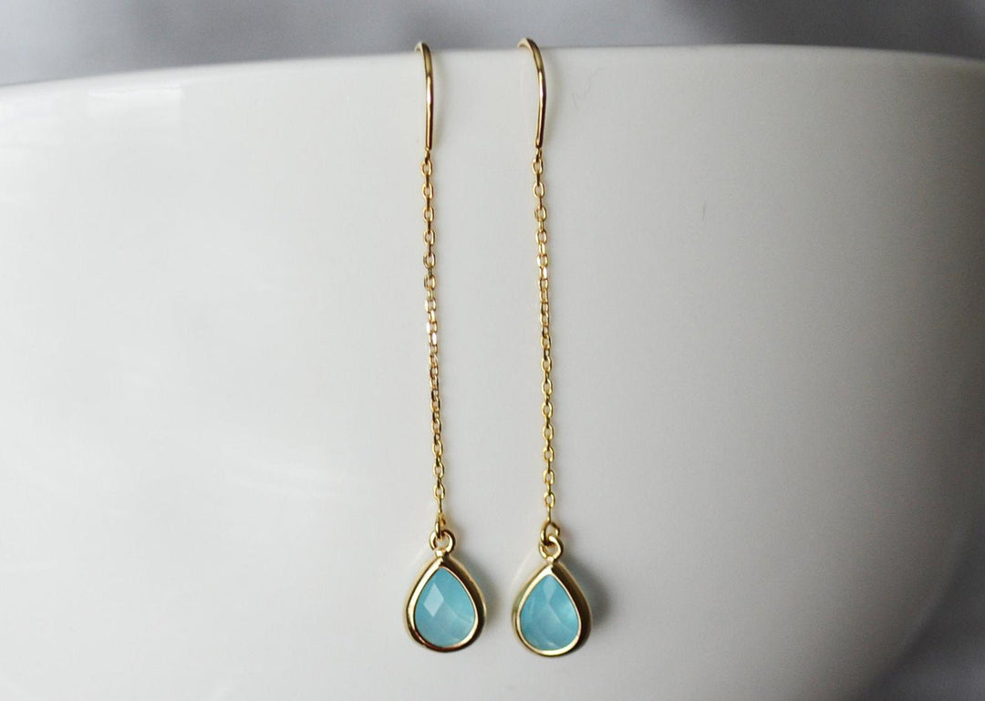 Turquoise Threader Earrings, Dainty December Birthstone earrings, Turquoise Drop earrings, Bridesmaid earrings, December Birthday Gift