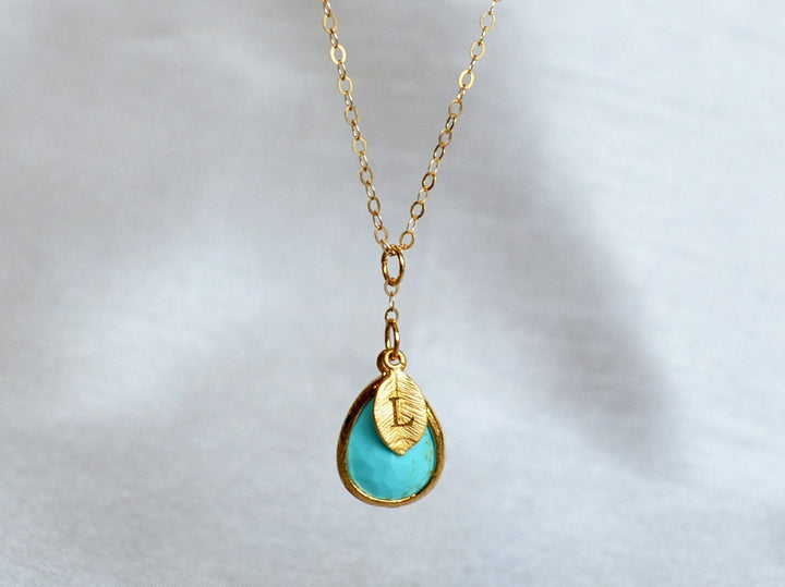Turquoise Necklace, December Birthstone Necklace, Bridesmaid Gift, Mom Birthstone Necklace, Initial Necklace, Mom Gift, Grandma Necklace