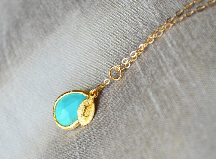Turquoise Necklace, December Birthstone Necklace, Bridesmaid Gift, Mom Birthstone Necklace, Initial Necklace, Mom Gift, Grandma Necklace