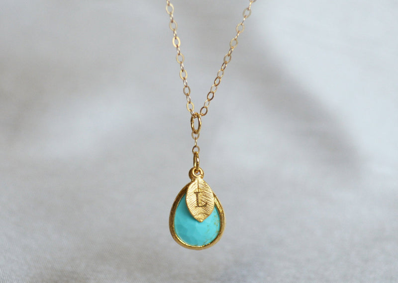 Turquoise Necklace, December Birthstone Necklace, Bridesmaid Gift, Mom Birthstone Necklace, Initial Necklace, Mom Gift, Grandma Necklace