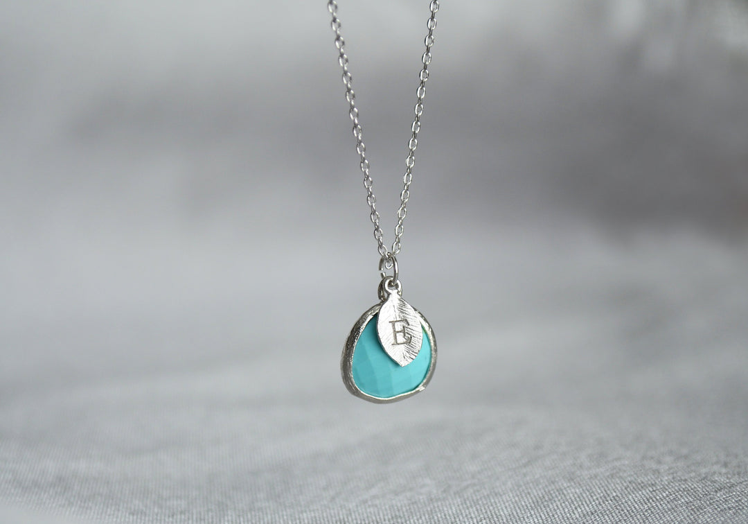 Turquoise Necklace - December Birthstone Necklace, Custom Initial Necklace