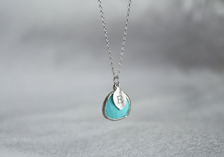 Turquoise Necklace - December Birthstone Necklace, Custom Initial Necklace