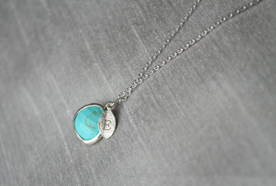 Turquoise Necklace - December Birthstone Necklace, Custom Initial Necklace