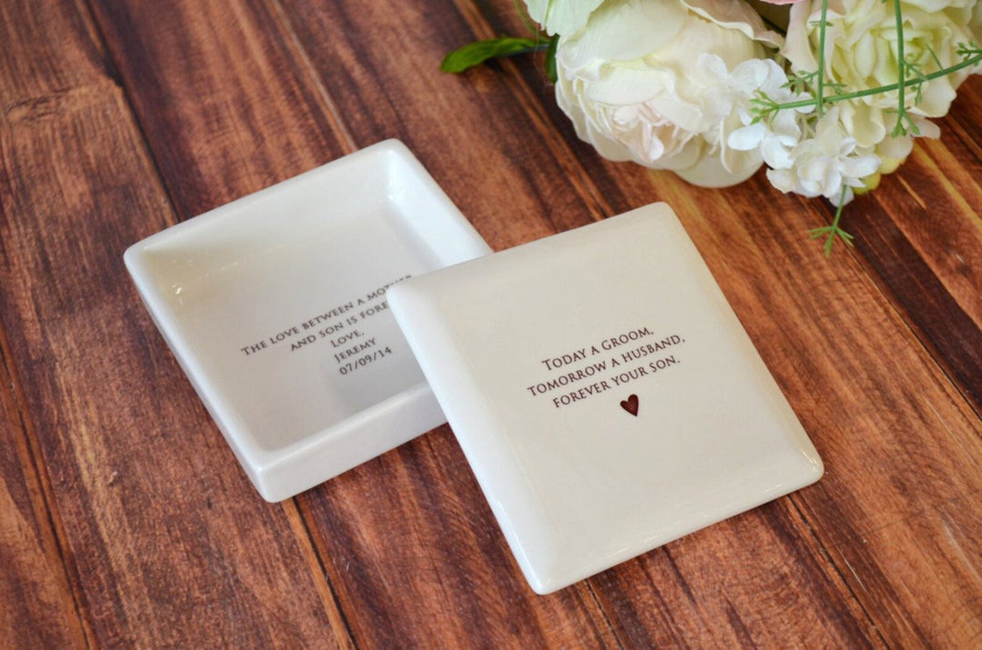 Unique Mother of the Groom Gift - Square Keepsake Box - Today a Groom, Tomorrow a Husband, Forever Your Son