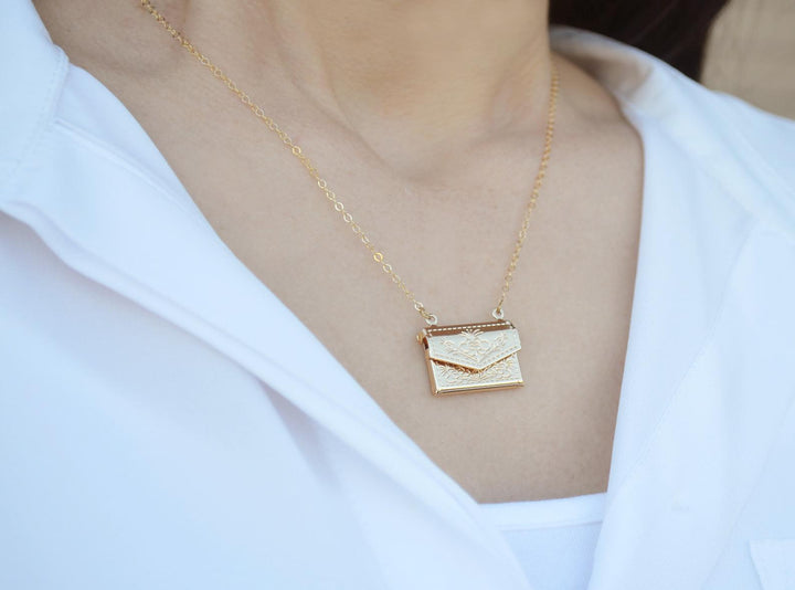 Valentine's Day Gift - Envelope Locket Necklace, Letter Locket, Gift for Her, Gift for Mom Day, Mom Necklace, Gold Locket