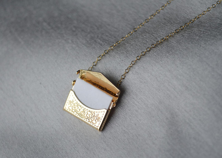 Valentine's Day Gift - Envelope Locket Necklace, Letter Locket, Gift for Her, Gift for Mom Day, Mom Necklace, Gold Locket