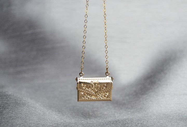 Valentine's Day Gift - Envelope Locket Necklace, Letter Locket, Gift for Her, Gift for Mom Day, Mom Necklace, Gold Locket