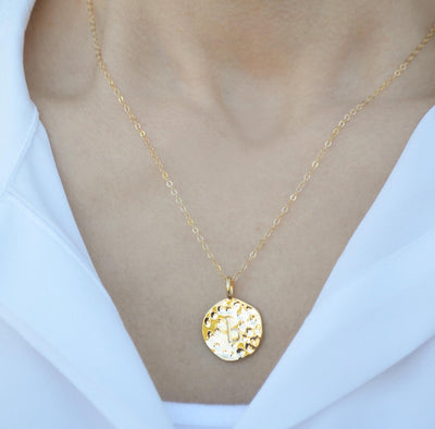 Valentine's Day Necklace, Hammered Letter Disc Necklace, Gold Initial Necklace, Gift for Her, Gift for Wife, Girlfriend Gift, Gift for Mom