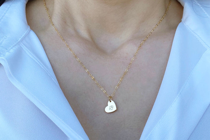 Valentine's Day Necklace, Heart Letter Necklace, Gold Heart Initial Necklace, Gift for Her, Gift for Wife, Girlfriend Gift, Gift for Mom