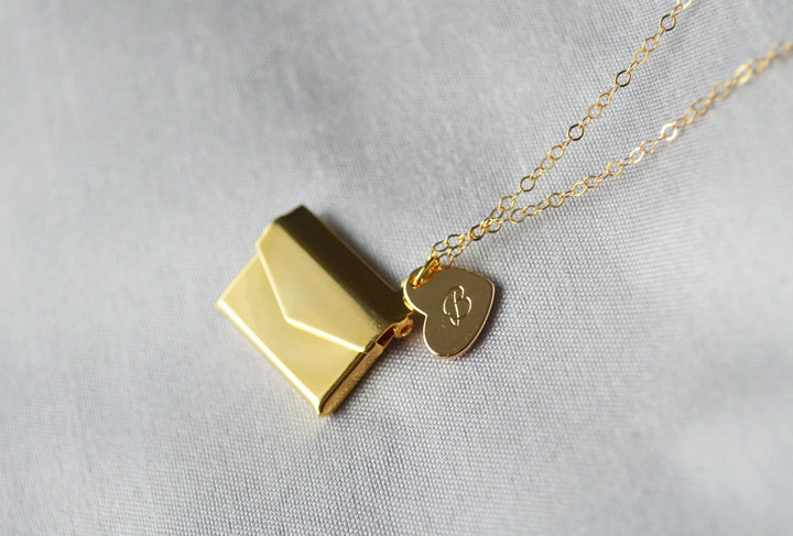 Valentine's Day Necklace, Letter Locket Necklace, Envelope Locket, Gift for Her, Gift for Wife, Girlfriend Gift, Gift for Mom, Gold Locket