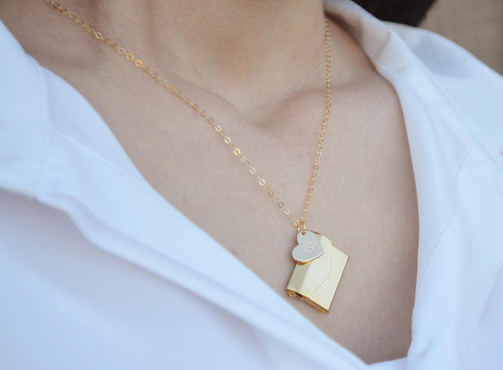Valentine's Day Necklace, Letter Locket Necklace, Envelope Locket, Gift for Her, Gift for Wife, Girlfriend Gift, Gift for Mom, Gold Locket