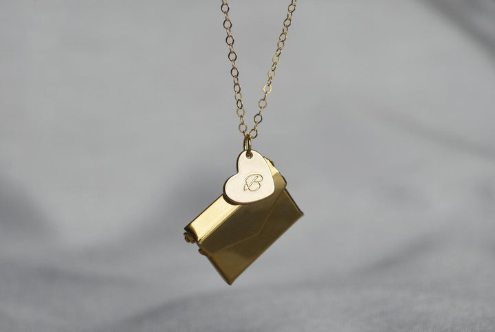 Valentine's Day Necklace, Letter Locket Necklace, Envelope Locket, Gift for Her, Gift for Wife, Girlfriend Gift, Gift for Mom, Gold Locket