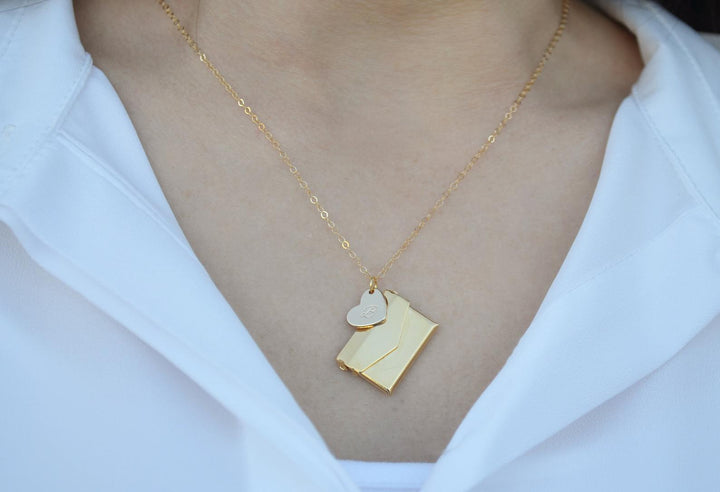 Valentine's Day Necklace, Letter Locket Necklace, Envelope Locket, Gift for Her, Gift for Wife, Girlfriend Gift, Gift for Mom, Gold Locket