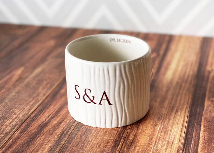 Vase Wedding Gift, Engagement Gift, Anniversary Gift or Wedding Centerpiece -Ceramic Wood Grain Vase - Personalized Modern and Rustic Vase