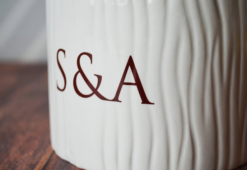 Vase Wedding Gift, Engagement Gift, Anniversary Gift or Wedding Centerpiece -Ceramic Wood Grain Vase - Personalized Modern and Rustic Vase