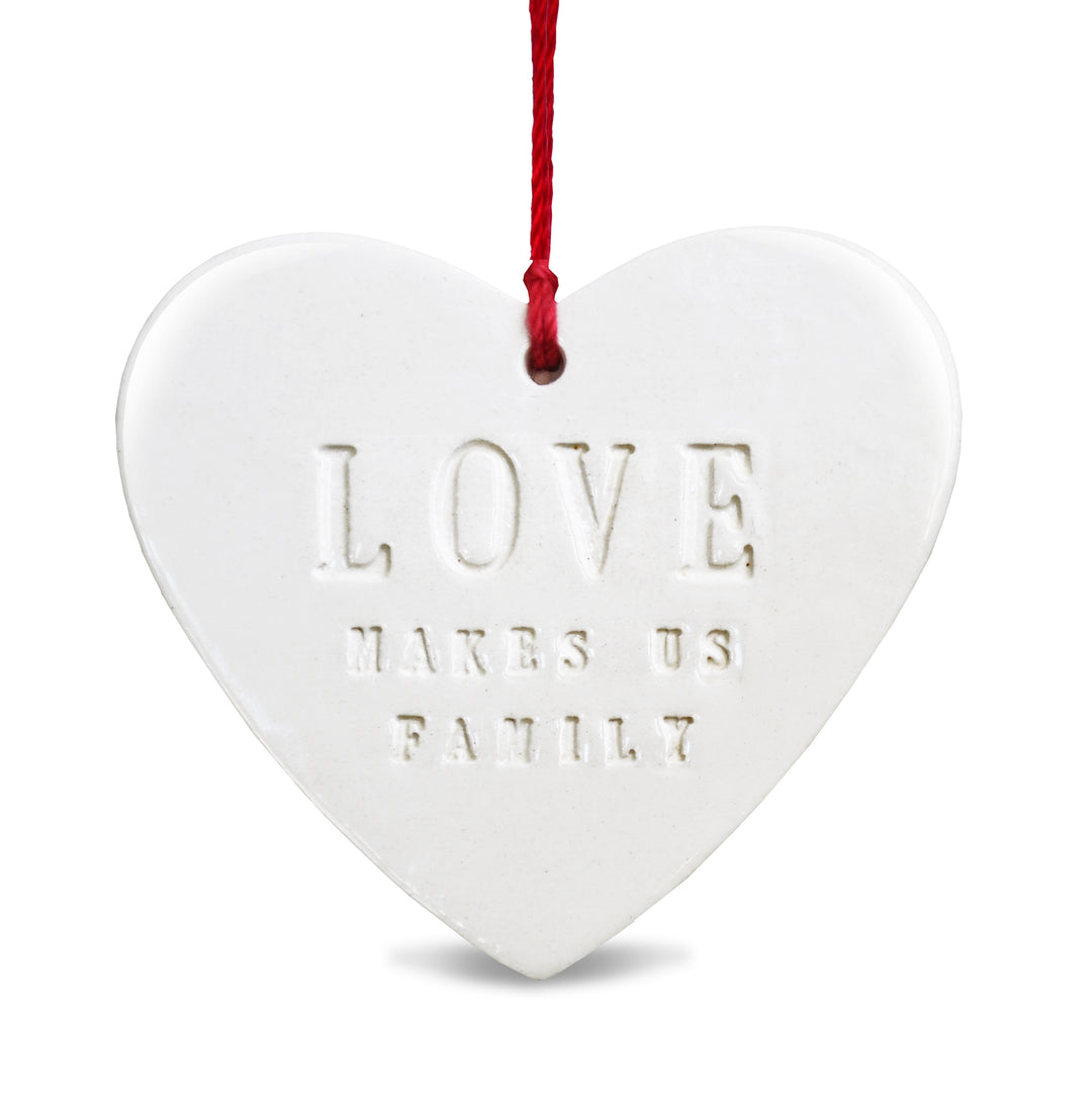 Love Makes Us Family Christmas Heart Shaped Ornament, Family Ornament, Friend Christmas Ornament - READY TO SHIP