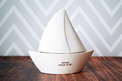 Sailboat Box - Baptism Gift, Baby Gift or First Communion Gift - Personalized Gift