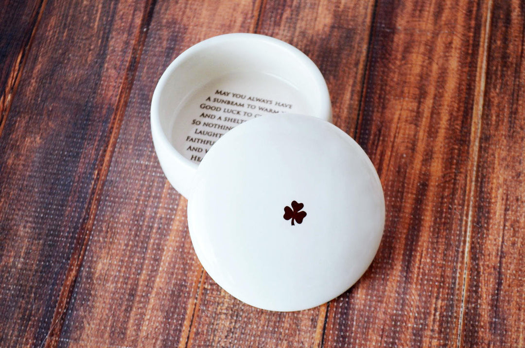 Round Keepsake Box w/ Cross Necklace, Irish Blessing