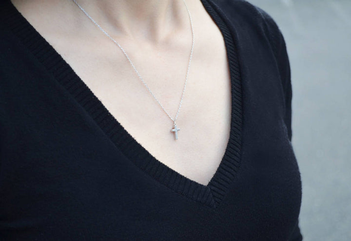 Gold Cross Necklace, Birthstone Necklace - Godparent or Godchild Gift