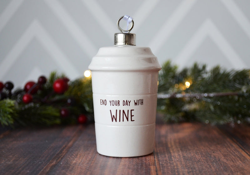 Coffee Mug Ornament - Start Your Day With Coffee - READY TO SHIP - End Your Day With Wine - Girlfriend Gifts, Funny Christmas Ornament