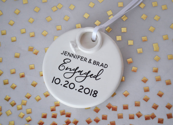 Engagement Ornament - Engagement Gift or Christmas Gift - With Names Date and Ring