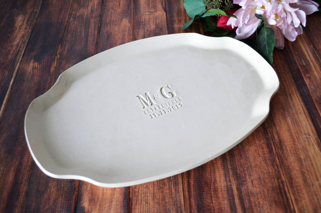 Personalized Ceramic Platter, Initials & Est. Date, 16x11 Oval