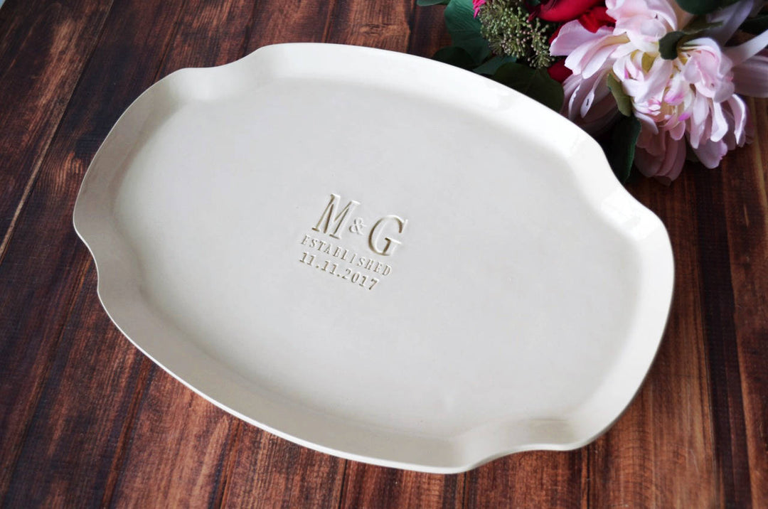 Personalized Ceramic Platter, Initials & Est. Date, 16x11 Oval