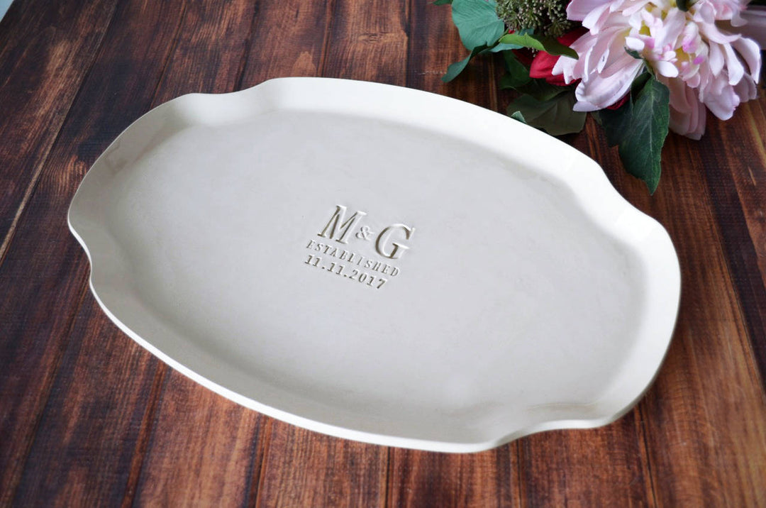 Personalized Ceramic Platter, Initials & Est. Date, 16x11 Oval