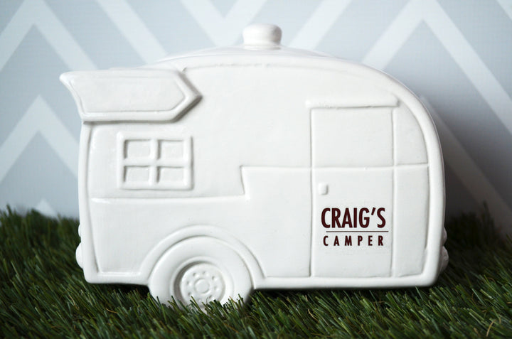 Camper Cookie Jar, Personalized with Name, RV Life, Grad Gift, Piggy Bank, Camper Gift, Kitchen Gift Idea, Vintage Trailer, Camper Birthday Gift