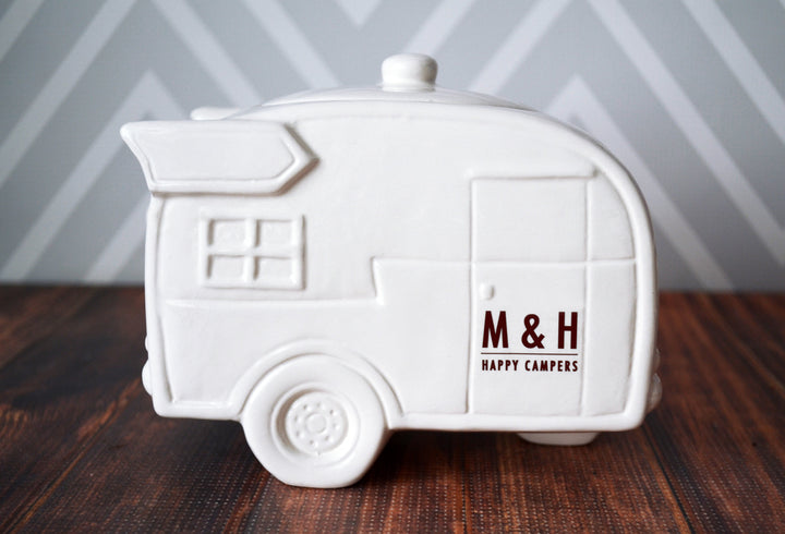 Camper Cookie Jar, Personalized with Name, RV Life, Grad Gift, Piggy Bank, Camper Gift, Kitchen Gift Idea, Vintage Trailer, Camper Birthday Gift