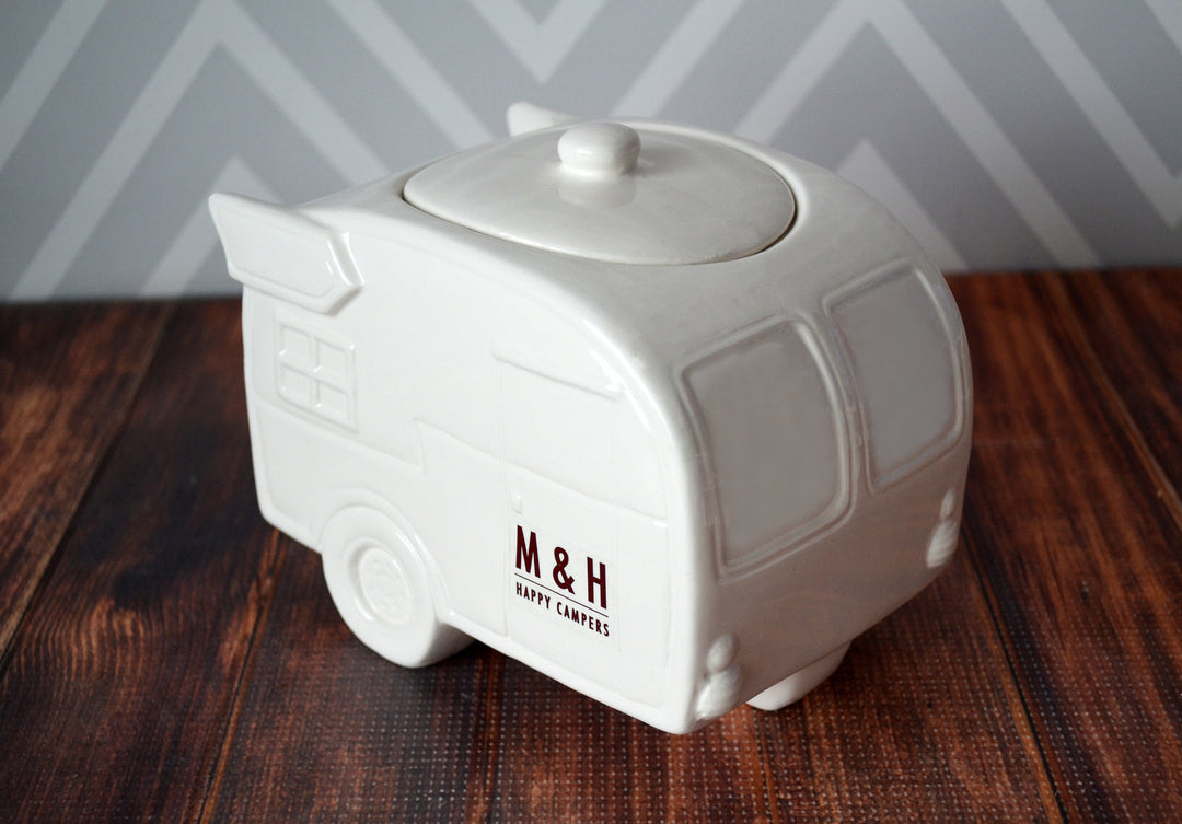 Camper Cookie Jar, Personalized with Name, RV Life, Grad Gift, Piggy Bank, Camper Gift, Kitchen Gift Idea, Vintage Trailer, Camper Birthday Gift