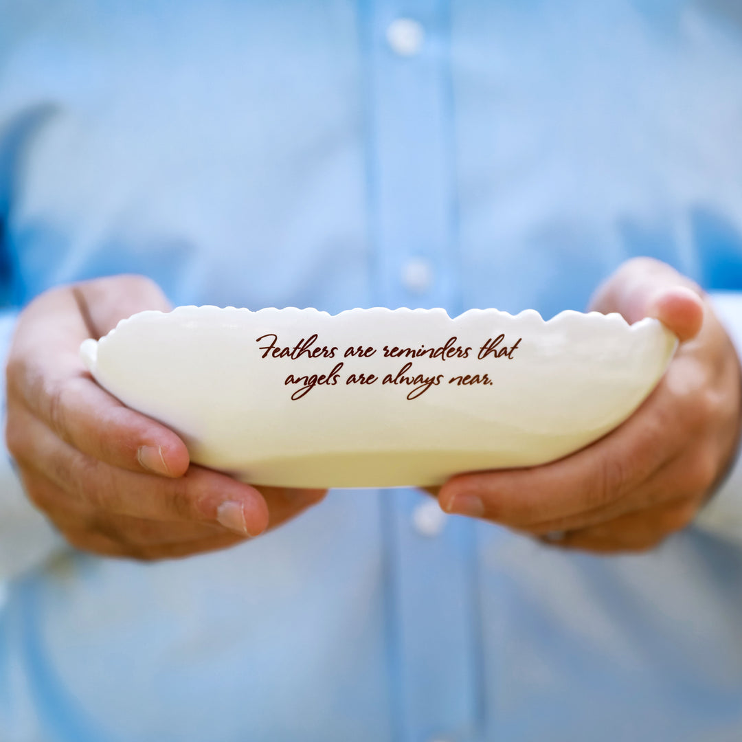 feather bowl with sentimental saying