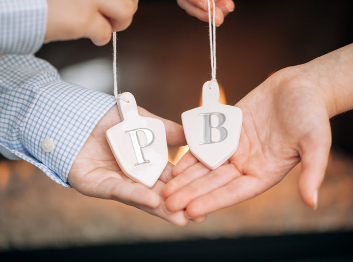 Set of 3 Personalized Dreidel Hanukkah Ornaments with Initials