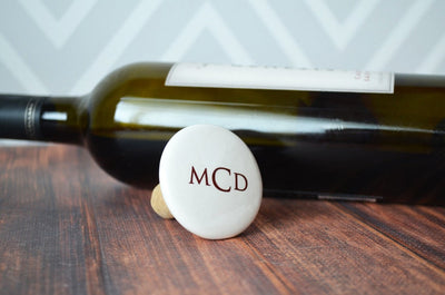 Wedding Gift or Engagement Gift - Personalized Wine Stopper with Names and Date, Monogram, or Logo