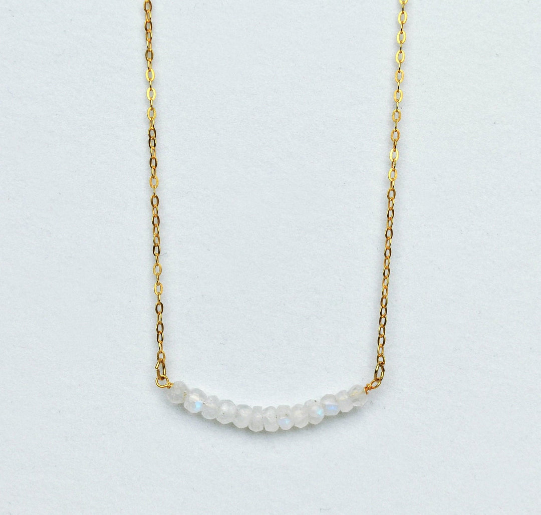 Beaded Bar Moonstone Necklace, June Birthstone Necklace, Dainty Moonstone Necklace, Bridesmaid Gift, June Birthday, Gift for Her